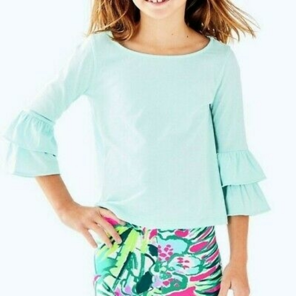 NWT Lilly Pulitzer Girls Mazie Top in Seasalt Blue